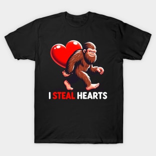 Bigfoot I Steal Hearts Funny Valentine's Day Bigfoot Holding Heart Lover Gifts T-Shirt